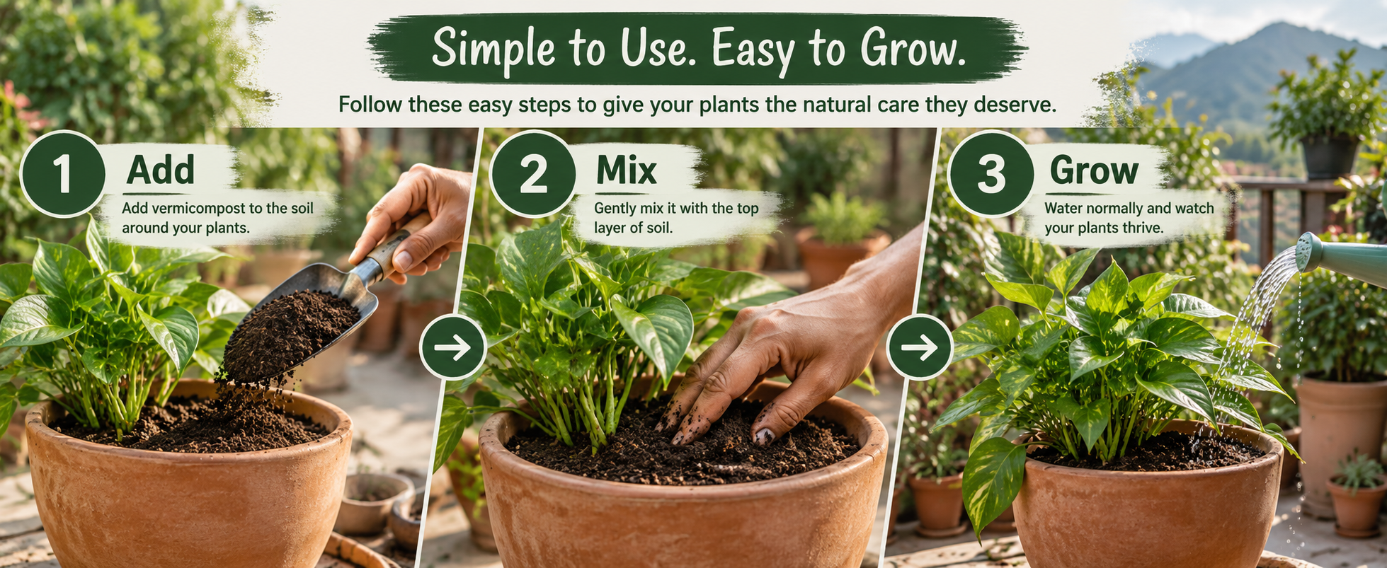 How to use Vermi Raja Vermicompost: Add, Mix, Grow
